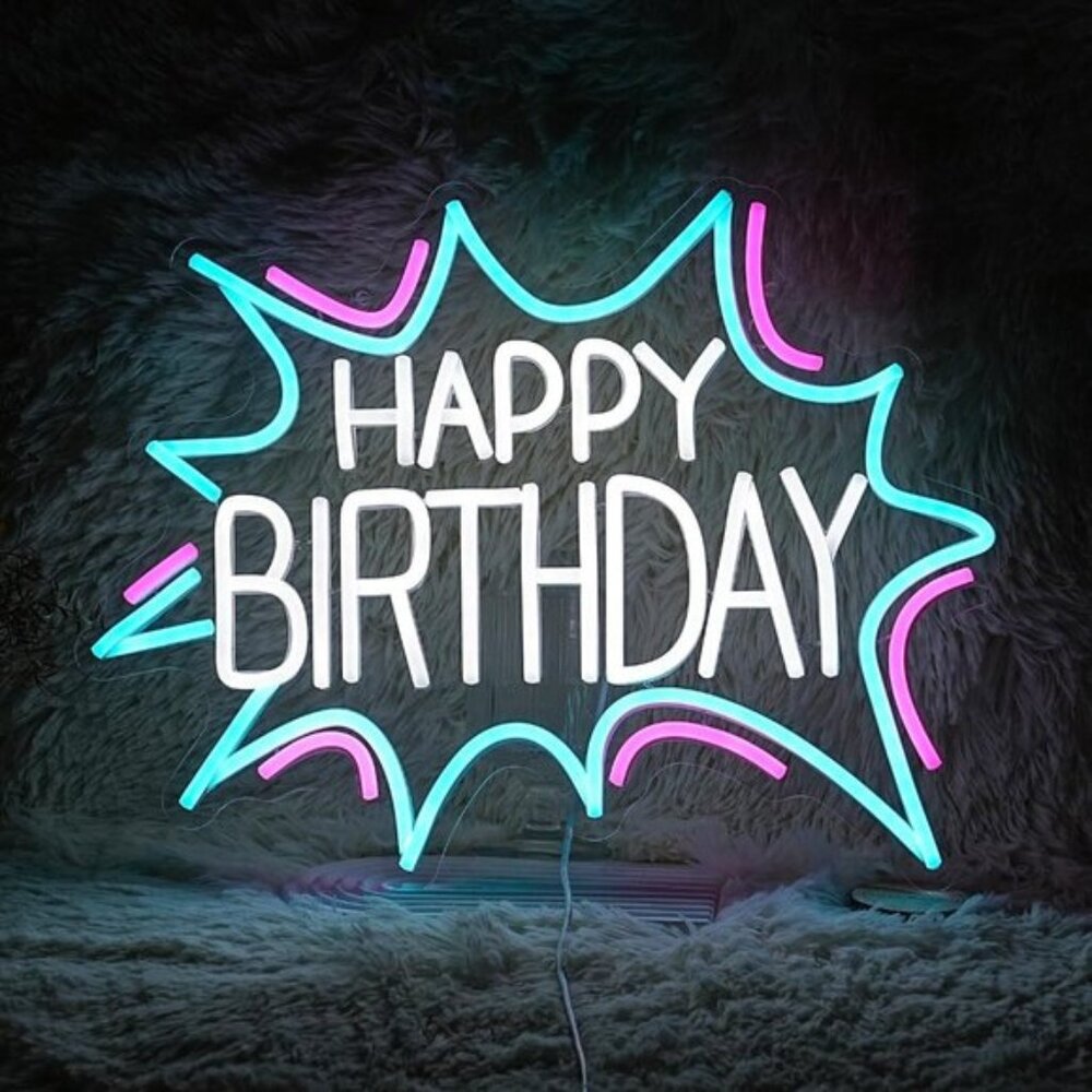 New Happy Birthday Neon Sign, Dimmable USB LED Light for Party & Room Decor